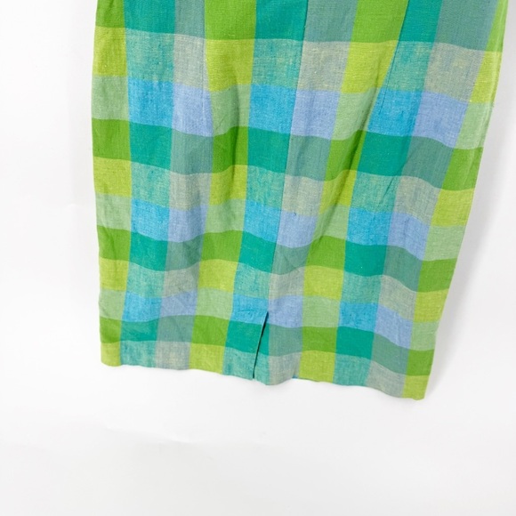 ✅ VINTAGE LAURA ASLEY GREEN/BLUE Plaid LINEN Sleeveless DRESS SIZE 4 - Picture 6 of 7